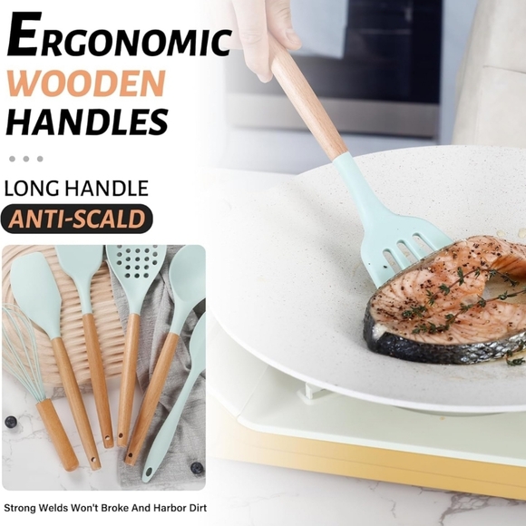 Silicone Kitchen Utensils Set, 26 pcs, Mint/Green - 12,67" L, 4,5" W, 4,5" H - Picture 3 of 15